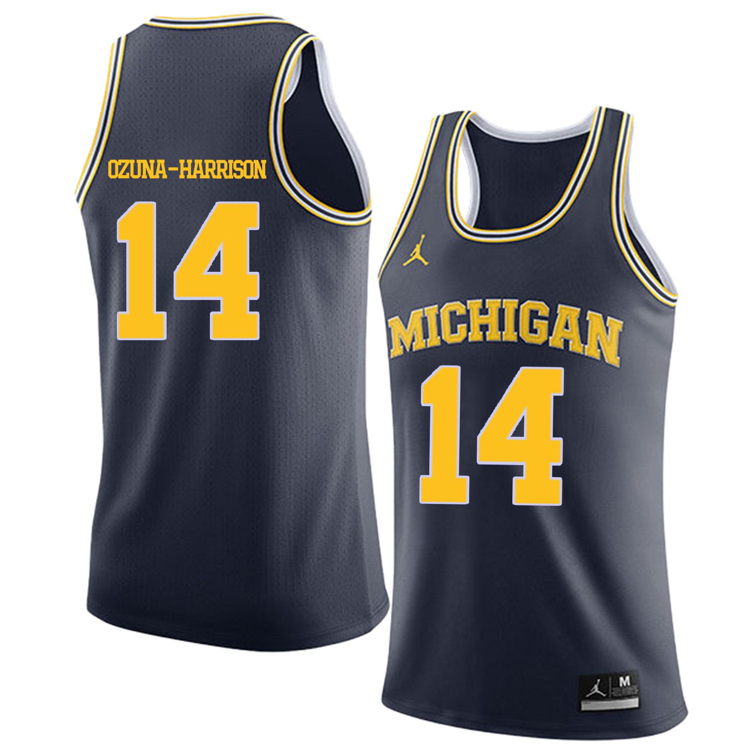 Men Jordan University of Michigan Basketball Navy #14 Ozuna-Harrison Customized NCAA Jerseys